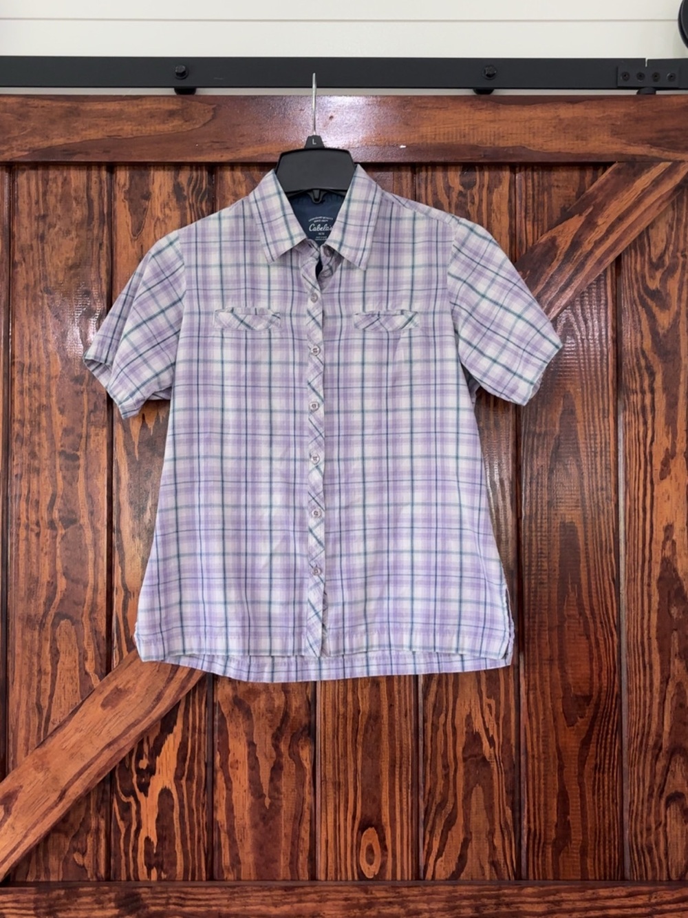 Cabela's Short-Sleeve Plaid Button-Down Shirt in Light Purple and White